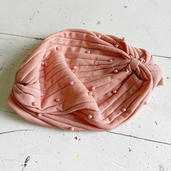 Coral Peach Pearl Beaded Turban Head Wrap - Picture 4 of 5